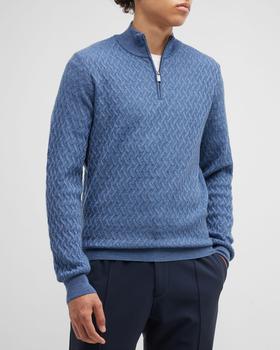 推荐Men's Lambswool Basketweave Quarter-Zip Sweater商品