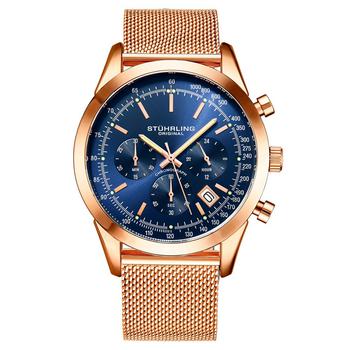 Stuhrling | Men's Quartz Chronograph Date Rose Gold-Tone Stainless Steel Mesh Bracelet Watch 44mm商品图片,6.9折