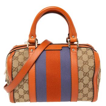 boston是什么牌子, [二手商品] Gucci | Gucci Beige/Brown GG Canvas And Leather Small Vintage Web Boston Bag商品图片 6.3折