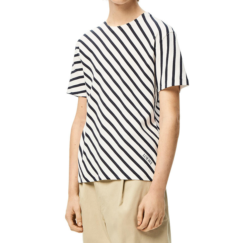 Loewe | 【预售3-7天】LOEWE/罗意威 22年秋冬新款 男士白色/海军蓝色棉质混纺斜条纹印花T恤H526Y22X29-4933商品图片,7.9折×额外9.5折, 包邮包税, 额外九五折