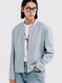 商品VASTIC | Collarless Western Leather Jacket (Sky Blue),商家W Concept,价格¥859图片
