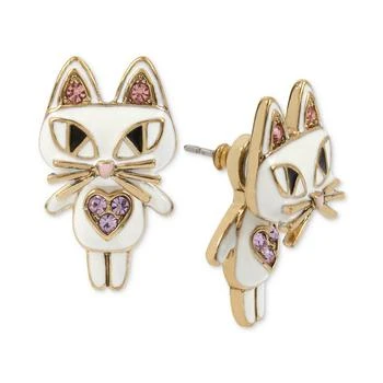 Betsey Johnson | Gold-Tone White Enamel Cat Earring Jackets,商家Macy's,价格¥274