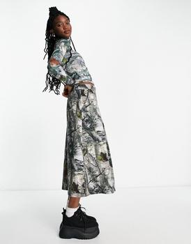 推荐Basic Pleasure Mode hunter camo denim midi skirt in multi商品