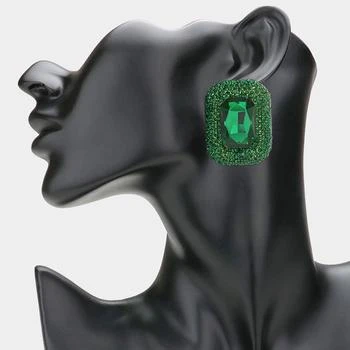 FASHNZFAB | Rectangular Glass Stone Pointed Evening Earrings - Emerald,商家Premium Outlets,价格¥156