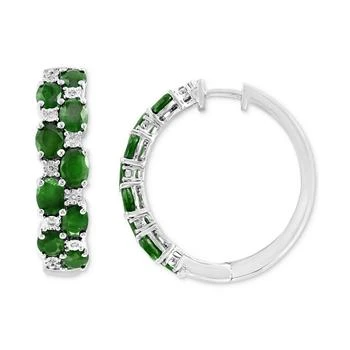 Effy | EFFY® Emerald & Diamond Small Earrings in Sterling Silver (Also available in Sapphire and Ruby),商家Macy's,价格¥1703