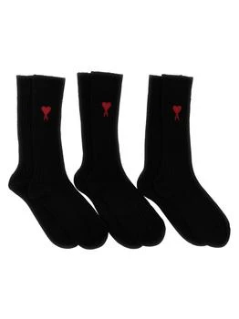 推荐AMI Paris Logo Embroidered Ribbed 3-Pack Socks商品