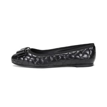 菲拉格慕芭蕾鞋女鞋, Salvatore Ferragamo | SALVATORE FERRAGAMO 女士黑色皮革蝴蝶结平底船鞋 0725995商品图片 独家减免邮费