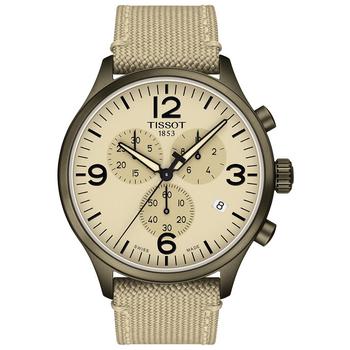 Tissot | Men's Swiss Chronograph Chrono XL Beige Fabric Strap Watch 45mm商品图片,