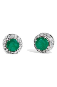 商品Savvy Cie Jewels | Sterling Silver Zircon Halo Natural Emerald Stud Earrings,商家Nordstrom Rack,价格¥573图片