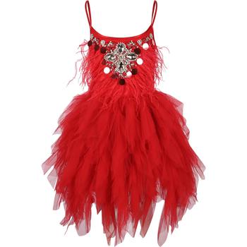 推荐Rich rhinestones and feathers detailing tutu dress in red商品