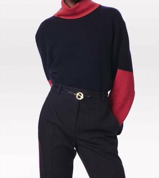 推荐Contrast Detail Polo Neck Jumper in Navy/Red商品