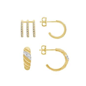 Essentials Jewelry, Essentials | Gold Plated 2-Piece C Hoop and Multi Row Hoop Earrings Set商品图片 5折×额外7折, 额外七折