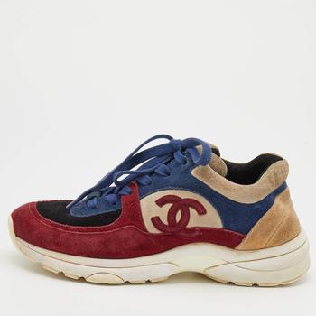 香奈儿鞋, [二手商品] Chanel | Chanel Multicolor Suede CC Logo Low Top Sneakers Size 35商品图片 5.7折