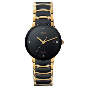 雷达男表价格, Rado | Watch, Men's Centrix Jubile Diamond Dial (1/10 ct. t.w.) Black Ceramic and Gold-Tone PVD Bracelet R30929712商品图片 