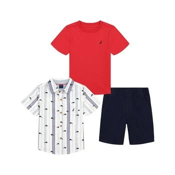Nautica | Baby Boys Short Sleeve T-shirt, Print-Stripe Shirt and Twill Shorts, 3-Pc Set,商家Macy's,价格¥216