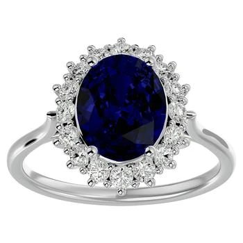 3.60 Carat Oval Shape Sapphire And Halo Diamond Ring In 14 Karat White Gold