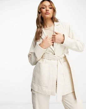 ASOS | ASOS DESIGN jumbo cord blazer with tie detail in neutral 