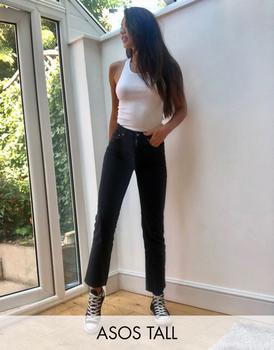 ASOS | ASOS DESIGN Tall high rise stretch 'slim' straight leg jeans in black商品图片,3.7折