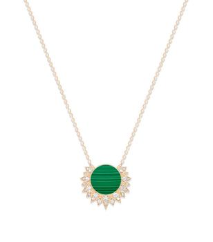 商品Rose Gold, Diamond and Malachite Sunlight Pendant Necklace图片