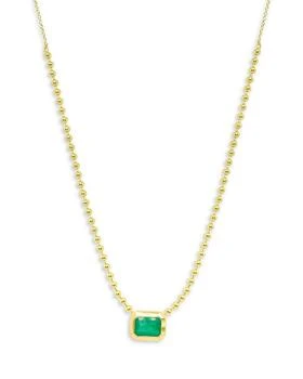 Meira T | 14K Yellow Gold Ball Chain Emerald Solitaire Necklace, 18",商家Bloomingdale's,价格¥14816
