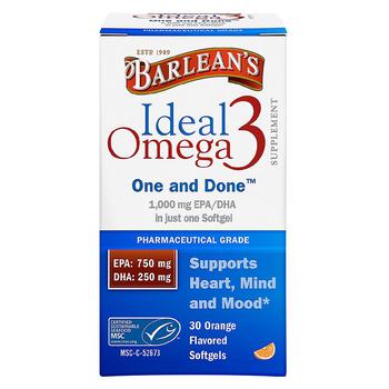 商品Barlean's Organic Oils | Ideal Omega3 1,000mg EPA/DHA, Softgels Orange,商家Walgreens,价格¥144图片