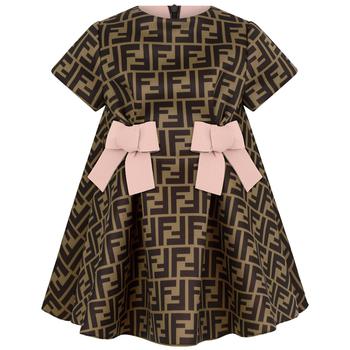 推荐Fendi  Tan Baby Girls Brown & Pink Neoprene Logo Dress商品