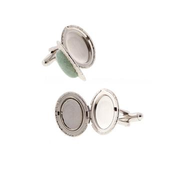 商品Jewelry Silver-Tone Semi-Precious Aventurine Oval Cufflinks图片