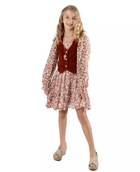 Rare Editions | Big Girls Chiffon Dress with Vest and Necklace, 3-Pieces,商家Macy's,�价格¥286