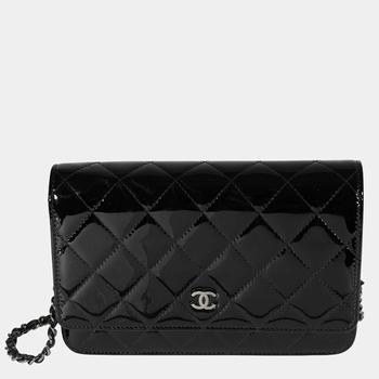 chanel包, [二手商品] Chanel | Chanel Black Quilted Patent Leather Wallet On Chain Clutch Bag商品图片 