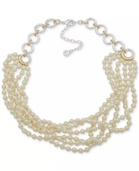 Anne Klein | Two-Tone Imitation Pearl Ring Layered Statement Necklace, 16" + 3" extender,商家Macy's,价格¥155