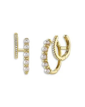 Moon & Meadow | 14K Yellow Gold Jackie Cultured Freshwater Pearl & Diamond Double Hoop Earrings,商家Bloomingdale's,价格¥6136