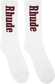 product White & Burgundy Vertical Logo Socks image
