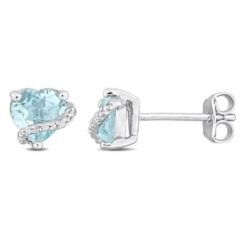 Mimi & Max | Mimi & Max 2ct TGW Sky Blue Topaz and Diamond Accent Heart Stud Earrings in Sterling Silver,商家Premium Outlets,价格¥301