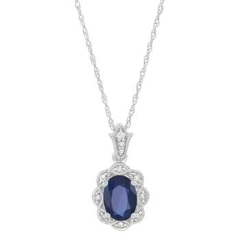 Macy's | Sapphire (1 ct. t.w.) & Diamond Accent Oval 18" Pendant Necklace in 14k White Gold,商家Macy's,价格¥6692