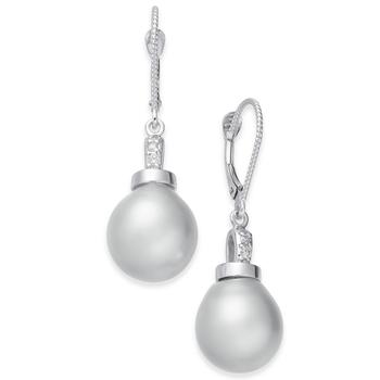 Macy's | Cultured Baroque White South Sea Pearl (11mm) & Diamond Accent Drop Earrings in 14k White Gold商品图片,2.6折