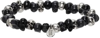 Alexander McQueen | Black & Silver Beaded Skull Bracelet商品图片,独家减免邮费