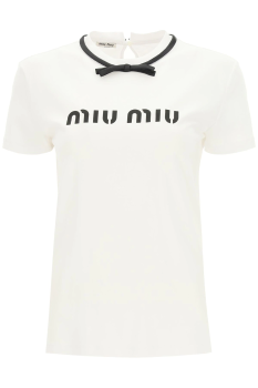 推荐MiuMiu 女士白色刺绣T恤 MJN308-1ZFW-F0009商品