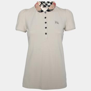 美国burberry, [二手商品] Burberry | Burberry Brit Beige Honeycomb Knit Nova Check Collar Detail Polo T-Shirt S商品图片 4.2折