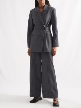 Ganni | Oblique-front pinstriped recycled-twill jacket商品图片,额外7折, 额外七折