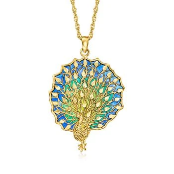 Ross-Simons | Ross-Simons Italian Multicolored Enamel Peacock Pendant Necklace in 18kt Gold Over Sterling,商家Premium Outlets,价格¥1057