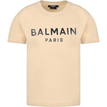 Balmain | Balmain Beige T-shirt For Kids With Black Logo商品图片,8.7折