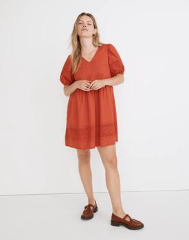 推荐Linen-Blend Embroidered Eyelet Puff-Sleeve Mini Dress商品