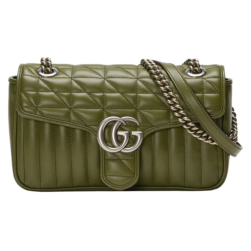 古驰链条包, Gucci | 【包税】GUCCI/古驰 22新款Marmont系列 女士森林绿绗缝皮革双G银扣翻盖开合配链条肩带手提斜挎单肩包443497UM8AF3352商品图片 8折, 包邮包税
