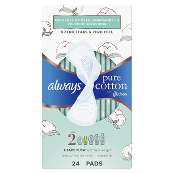 商品Always | Pure Cotton Pads, Heavy with Wings Unscented, Size 2,商家Walgreens,价格¥83图片