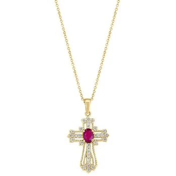 Effy | EFFY® Ruby (1/2 ct. t.w.) & Diamond (1/2 ct. t.w.) Openwork Cross 18" Pendant Necklace in 14k Gold,商家Macy's,价格¥10238