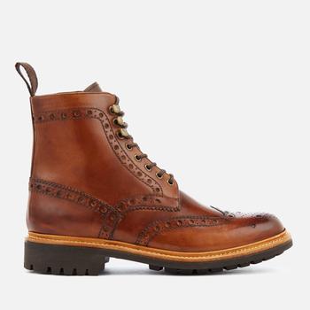 推荐Grenson Men's Fred Hand Painted Leather Commando Sole Lace Up Boots - Tan商品