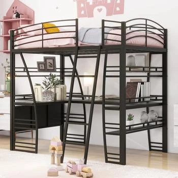 Simplie Fun | Full Size Loft Bed with 4 Layers of Shelves and L-shaped Desk,商家Premium Outlets,价格¥5253