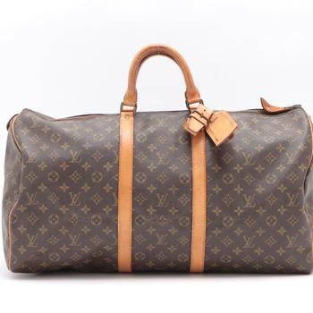 lv行李箱, [二手商品] Louis Vuitton | Louis Vuitton Brown Monogram Canvas Leather Keepall 55 cm Duffle Bag Luggage商品图片 