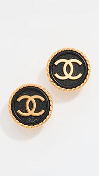 商品[二手商品] What Goes Around Comes Around | Chanel Gold Black Rope Edge CC Earrings,商家Shopbop CN,价格¥7692图片