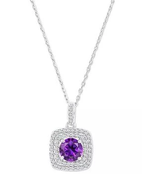 Macy's | Amethyst (1-1/5 ct. t.w.) & Lab-Grown White Sapphire (1/3 ct. t.w.) Square Halo Birthstone Pendant Necklace in Sterling Silver, 16" + 2" extender (Also in Additional Birthstones),商家Macy's,价格¥231
